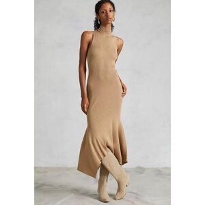 Anthropologie Mock Neck Midi Dress In Tan/Cedar